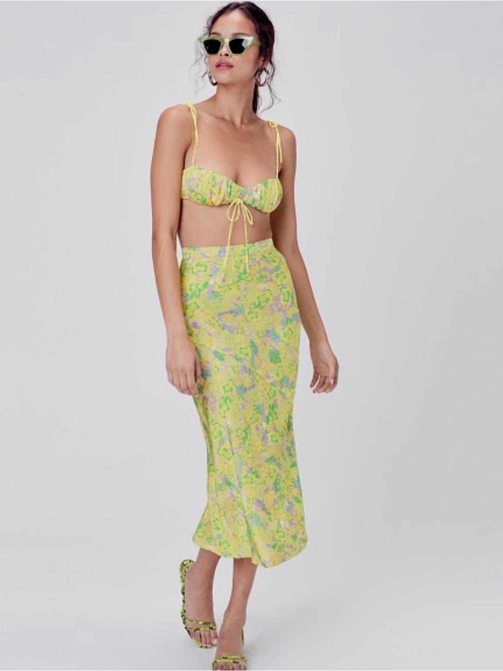 For Love & Lemons Yellow Dubois Midi Skirt Freedom Floral